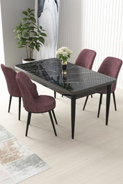 Hanah Home Juego de Comedor de 5 Piezas, Mesa Mármol Negro y Sillas Rosa Empolvado